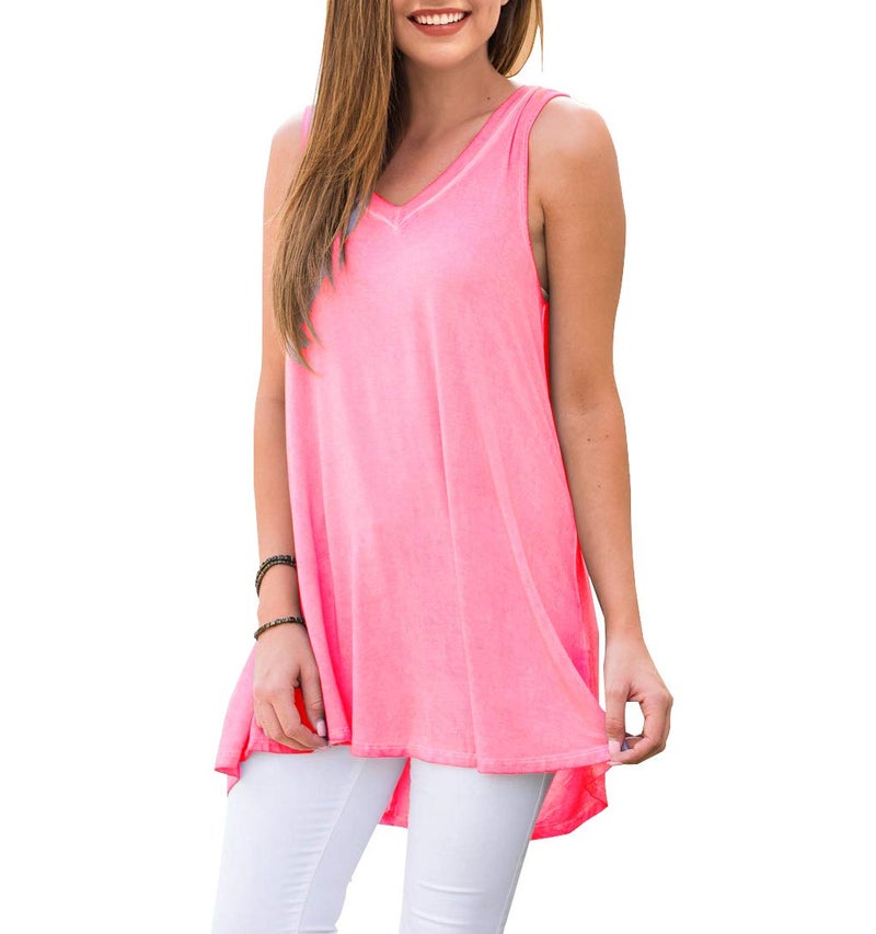 AWULIFFAN Women's V Neck Tank Tops Loose Casual Sleeveless Shirts Blouses (Pink,Large) - Image 1